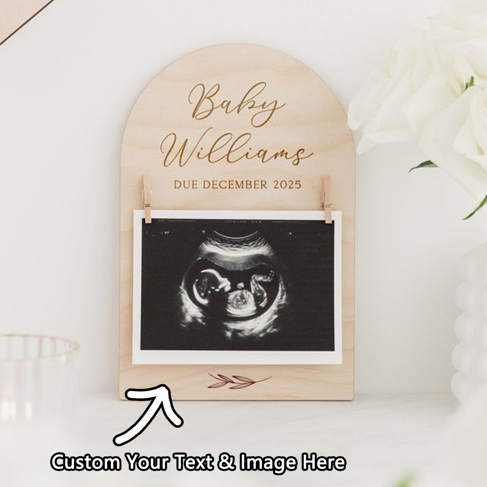 Engraved Wood Frame - Personalised Pregnancy Announcement Sign | Wooden