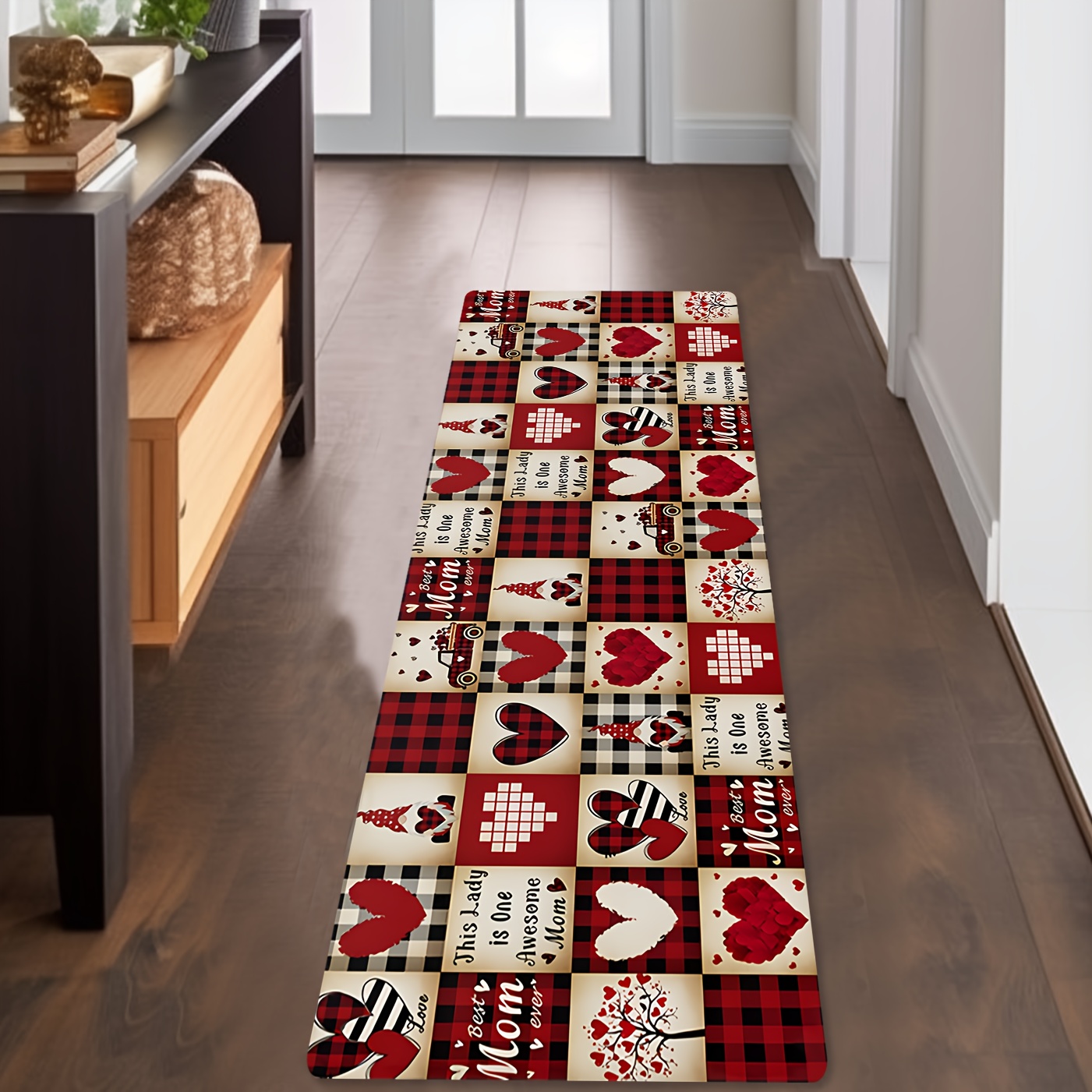 Family Tree Print - Mother Appreciation Runner Rug Plaid Patchwork