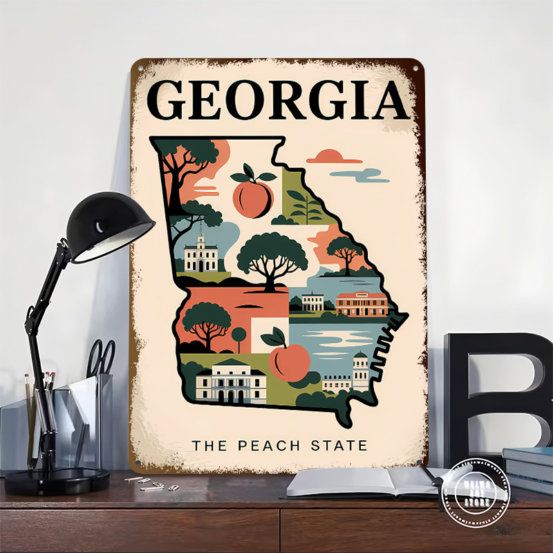 Georgia: The Peach State Illus - Custom Map Poster recension och pris